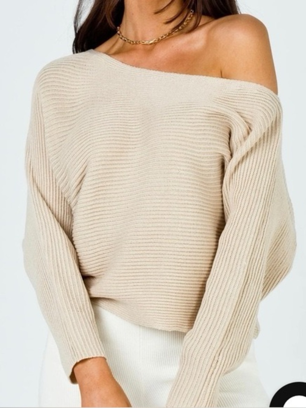 Princess Polly Off-Shoulder Ribbed Cream Sweater